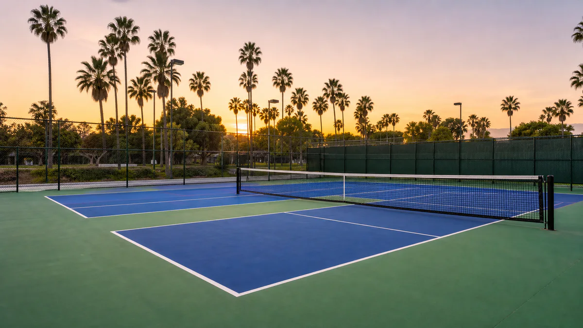 Pickleball court at dusk